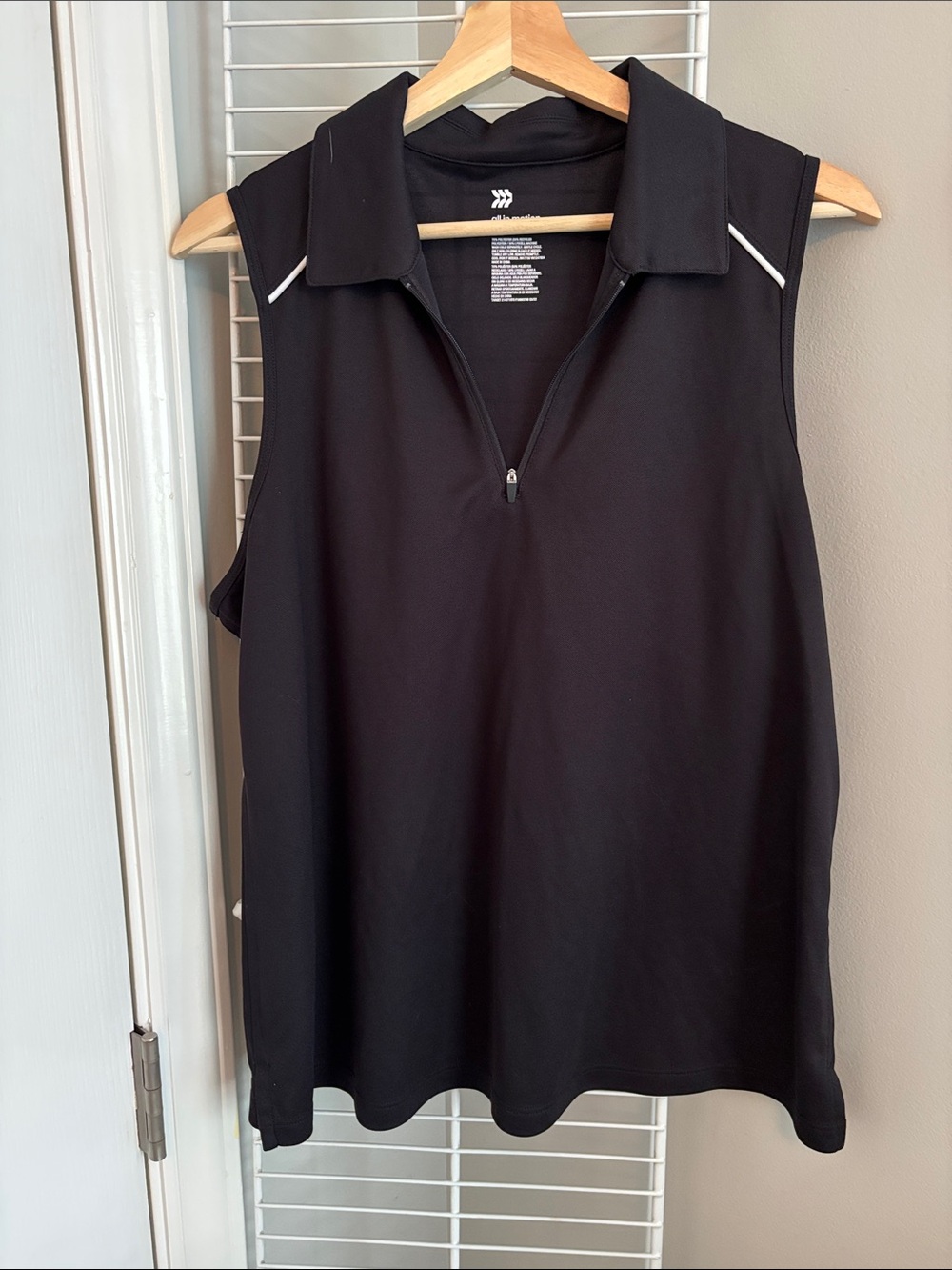 all in motion Black Sleeveless Polo Tank with White Piping
